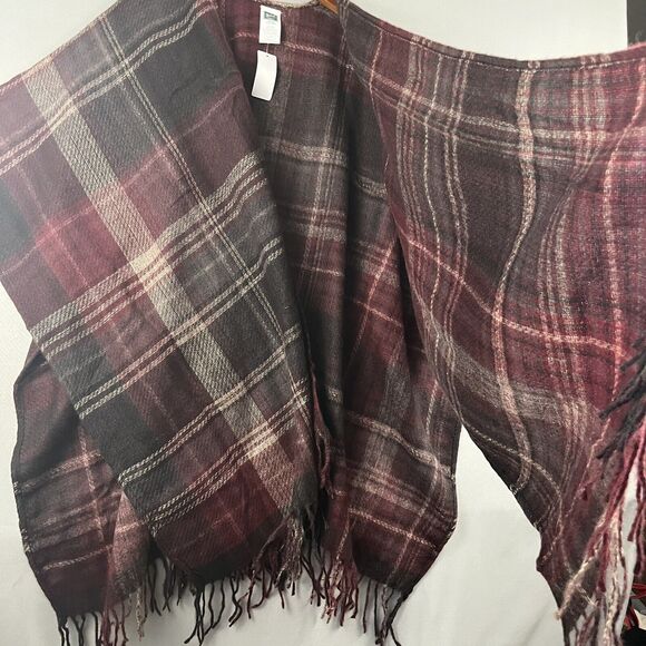 WOOLRICH Cozy Blanket Wrap with Fringe One Sz Softness Burgundy Alex Plaid New - Picture 4 of 6
